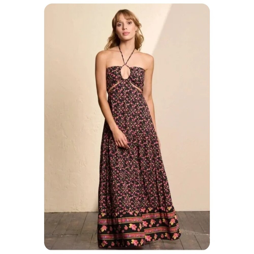 Maaji Pansie Black Floral Hattie Maxi Dress sz S